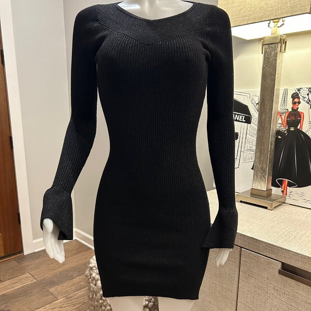 Red Haute Bodycon Ribbed Dess with Bell Sleeves